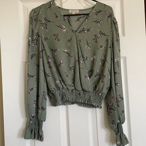 Green blouse with flower designs ultra flirt M